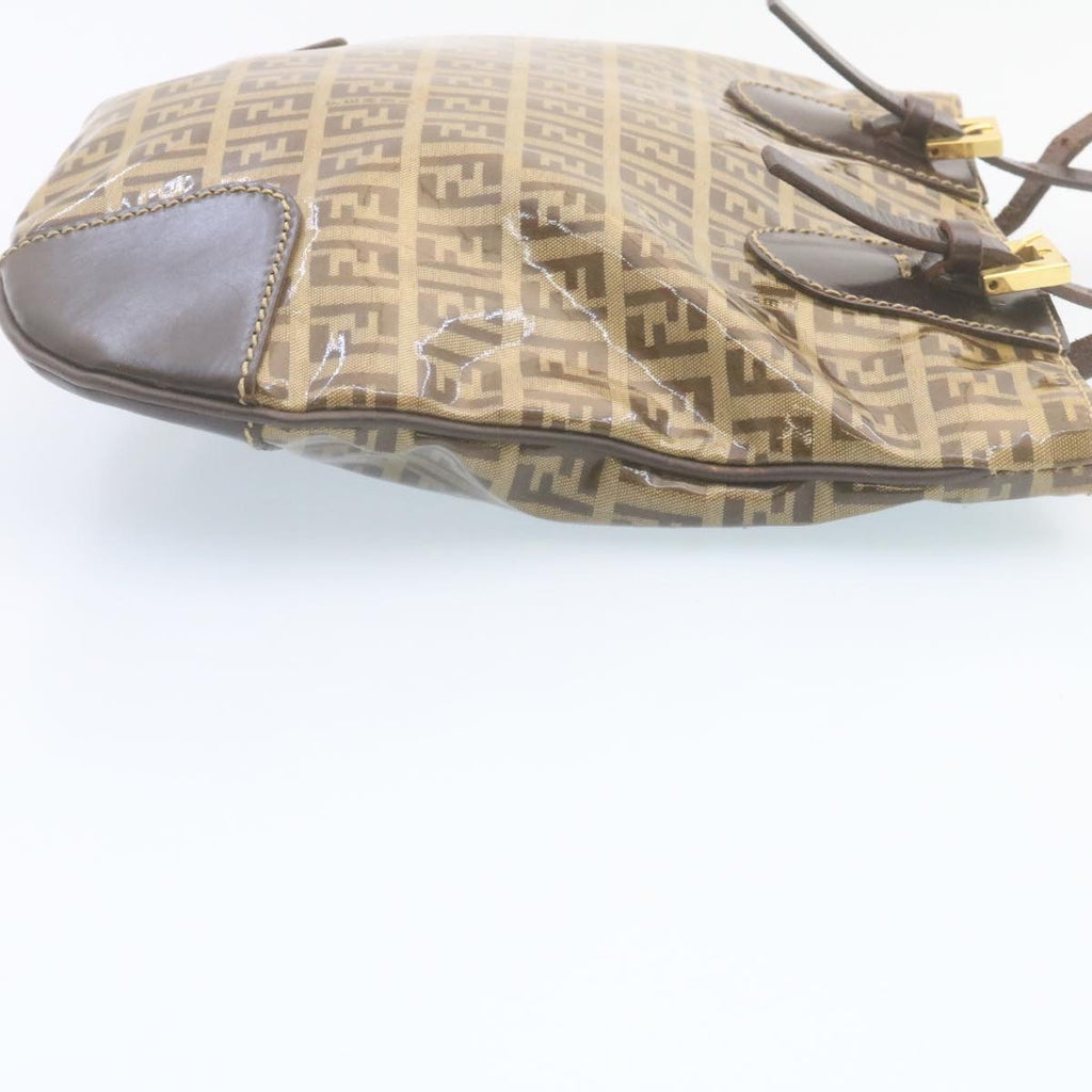 FENDI Zucchino Canvas Mamma Baguette Shoulder Bag Enamel Brown 34666