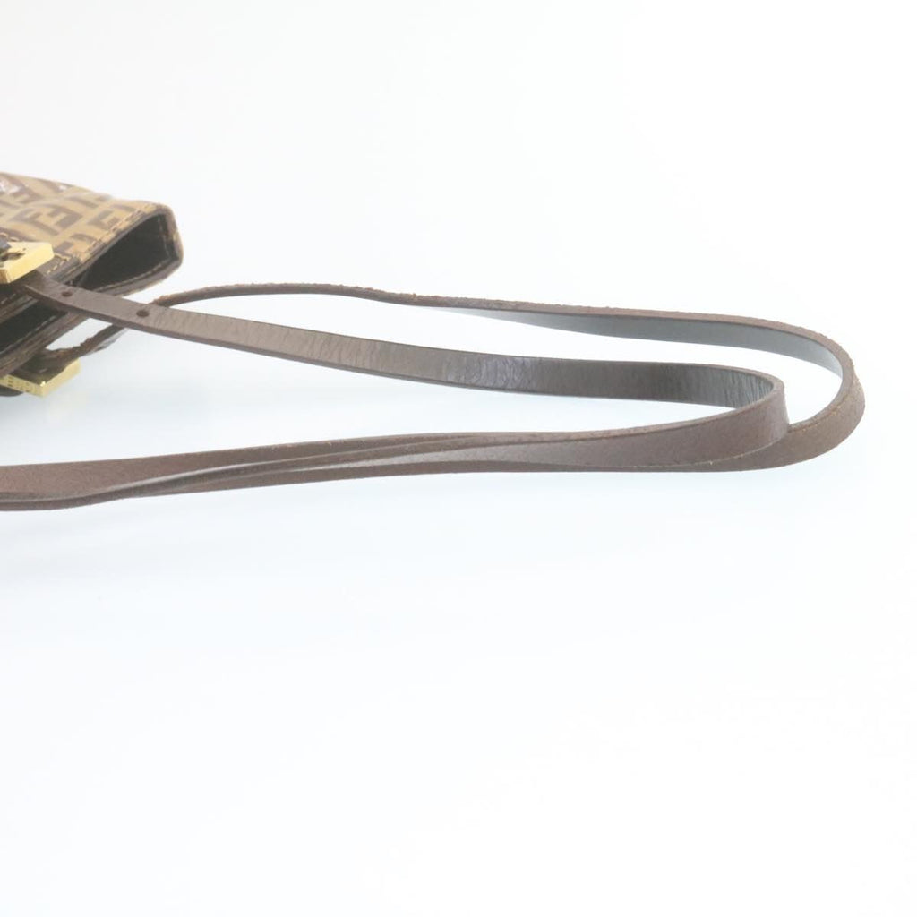 FENDI Zucchino Canvas Mamma Baguette Shoulder Bag Enamel Brown 34666