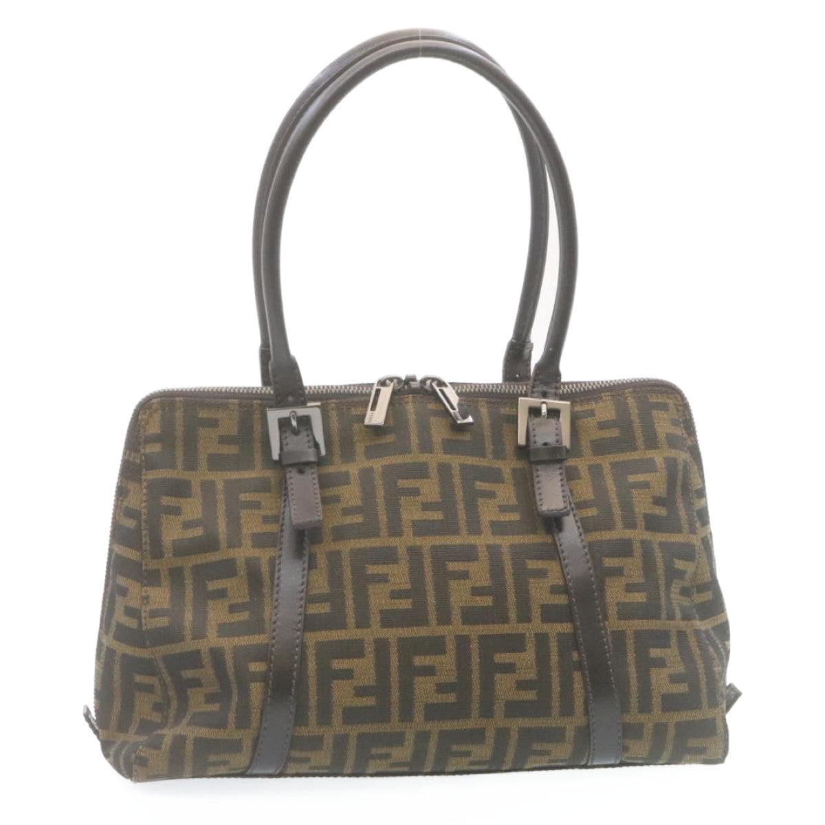 FENDI Zucca Canvas Hand Bag Brown Black 34668