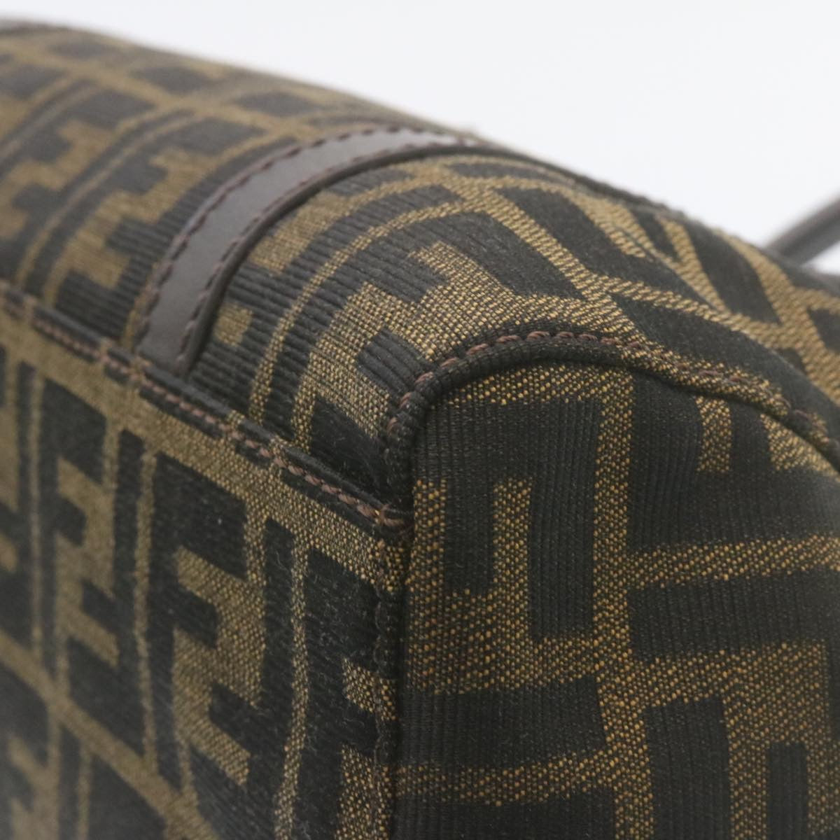 FENDI Zucca Canvas Hand Bag Brown Black 34668