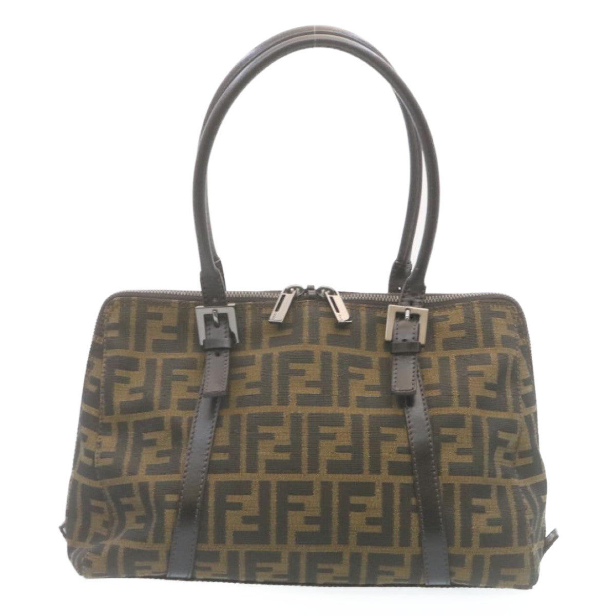FENDI Zucca Canvas Hand Bag Brown Black 34668