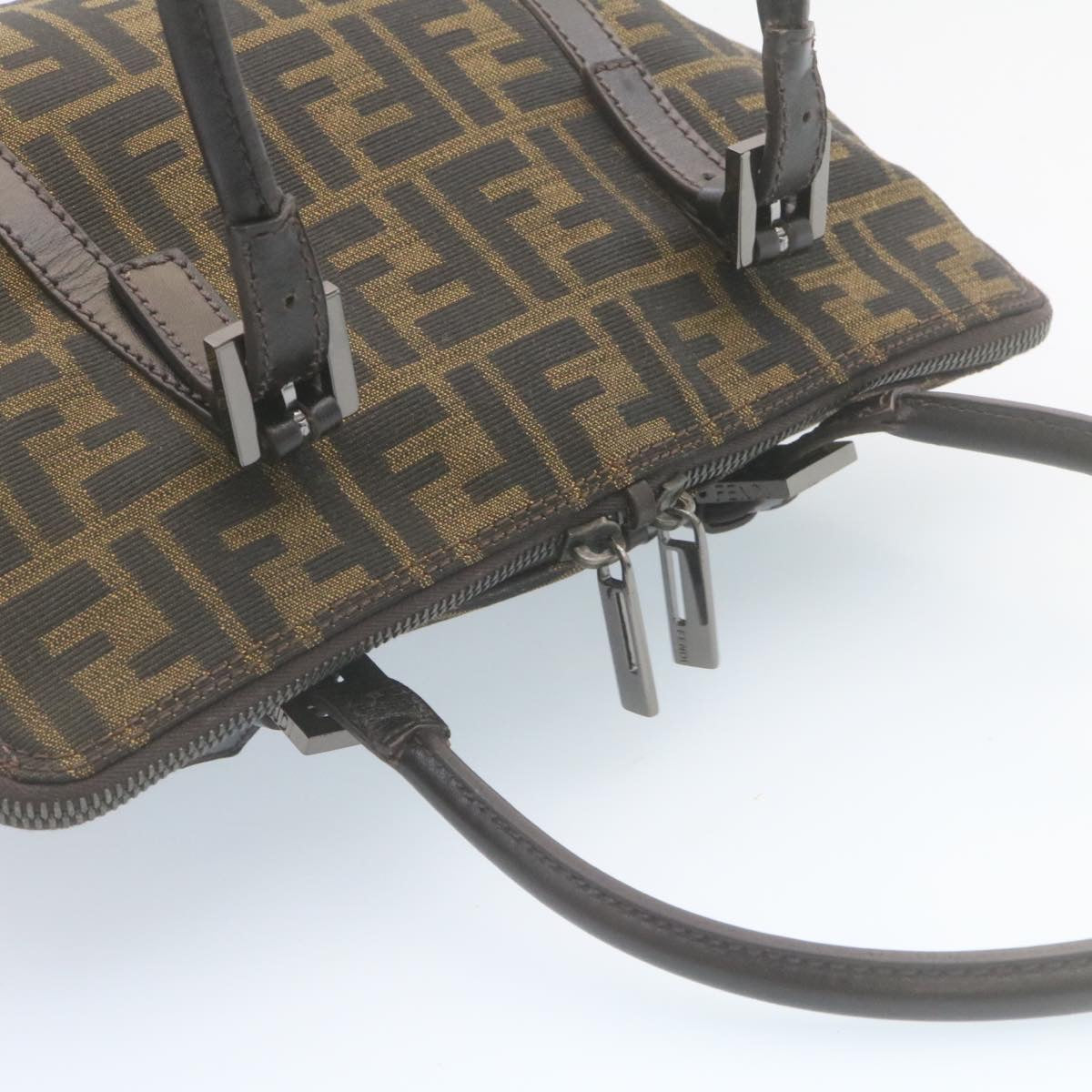 FENDI Zucca Canvas Hand Bag Brown Black 34668