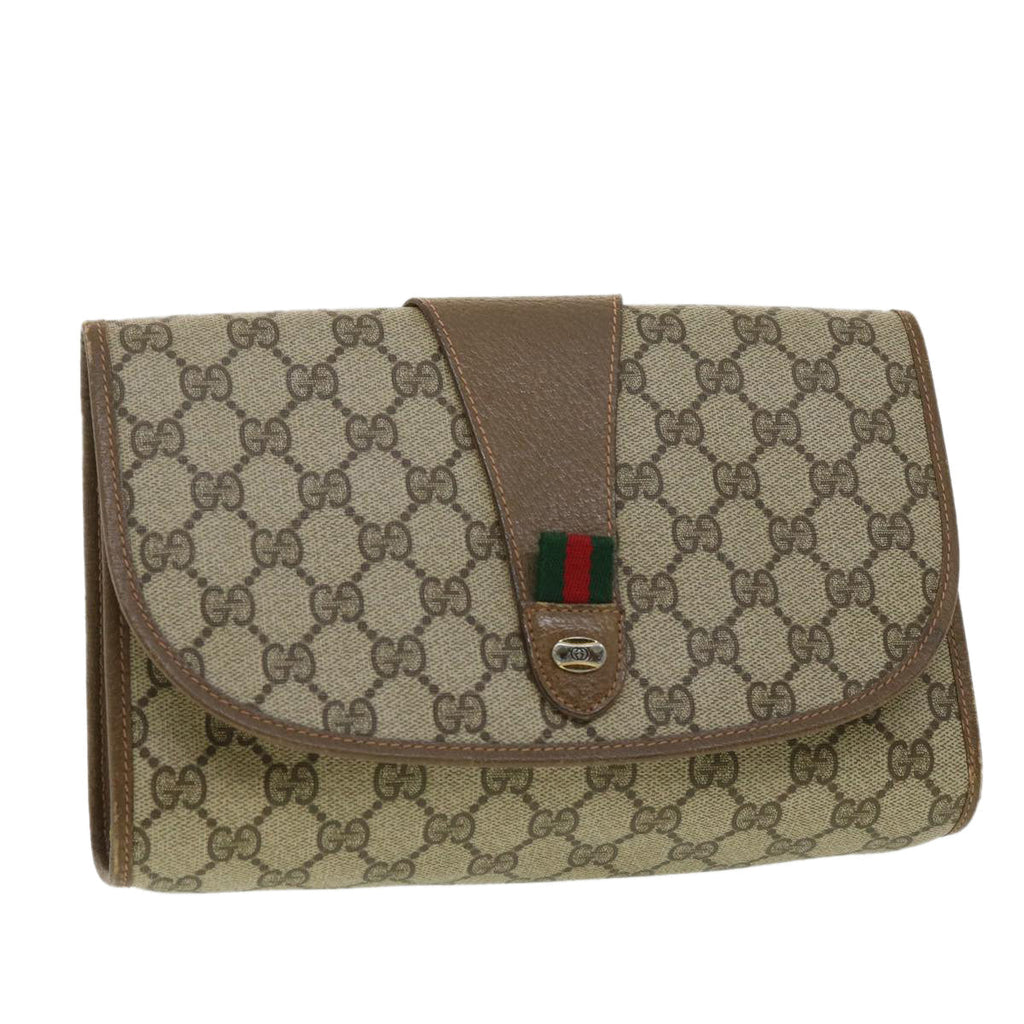 GUCCI GG Canvas Web Sherry Line Clutch Bag Beige Red Green ny139