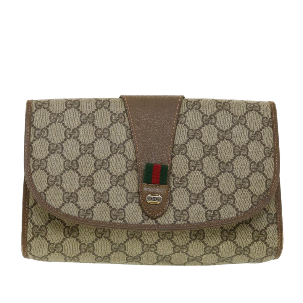 GUCCI GG Canvas Web Sherry Line Clutch Bag Beige Red Green ny139