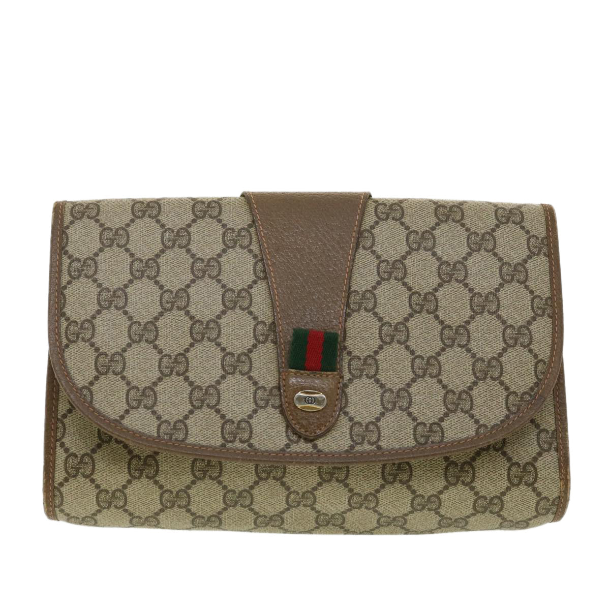 GUCCI GG Canvas Web Sherry Line Clutch Bag Beige Red Green ny139