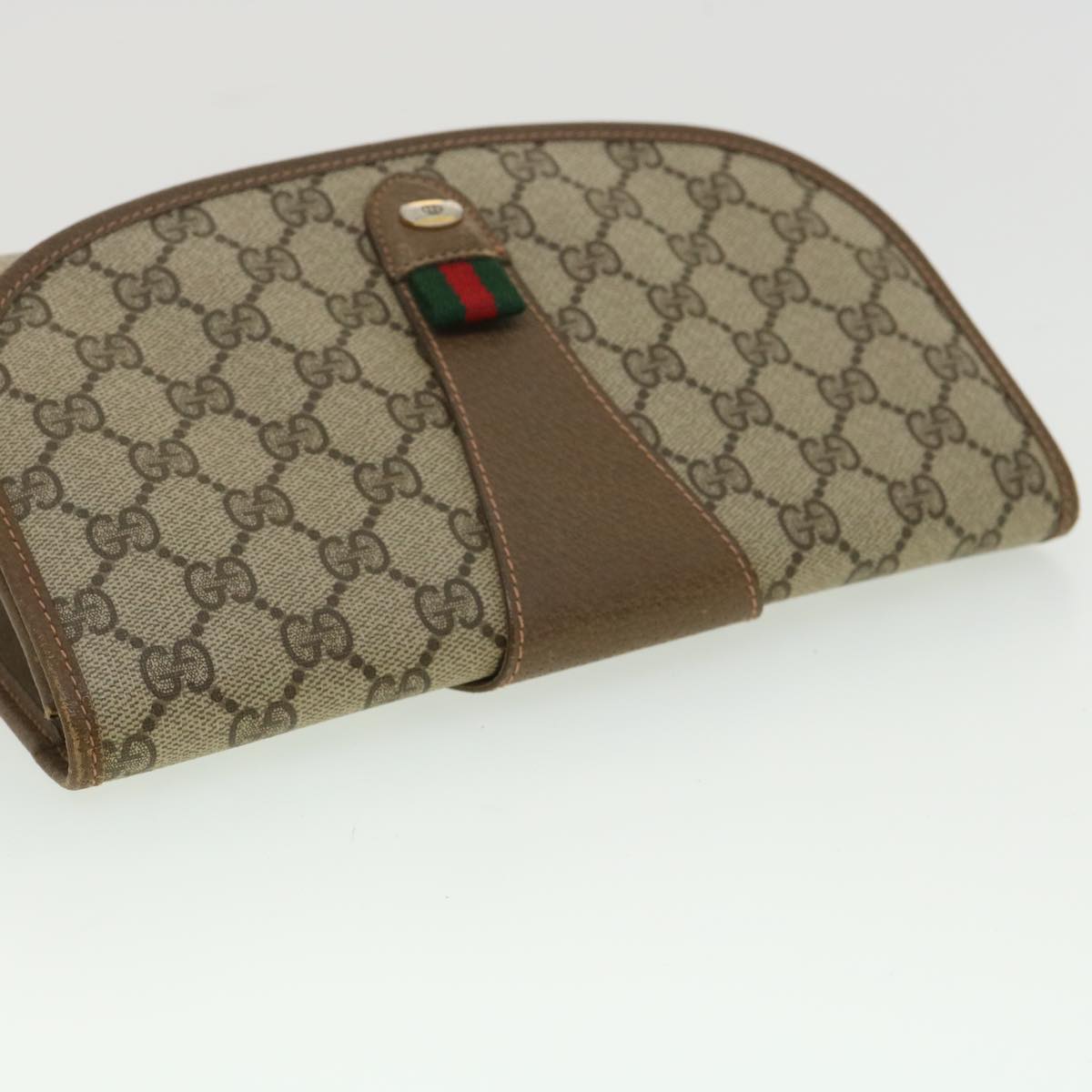 GUCCI GG Canvas Web Sherry Line Clutch Bag Beige Red Green ny139