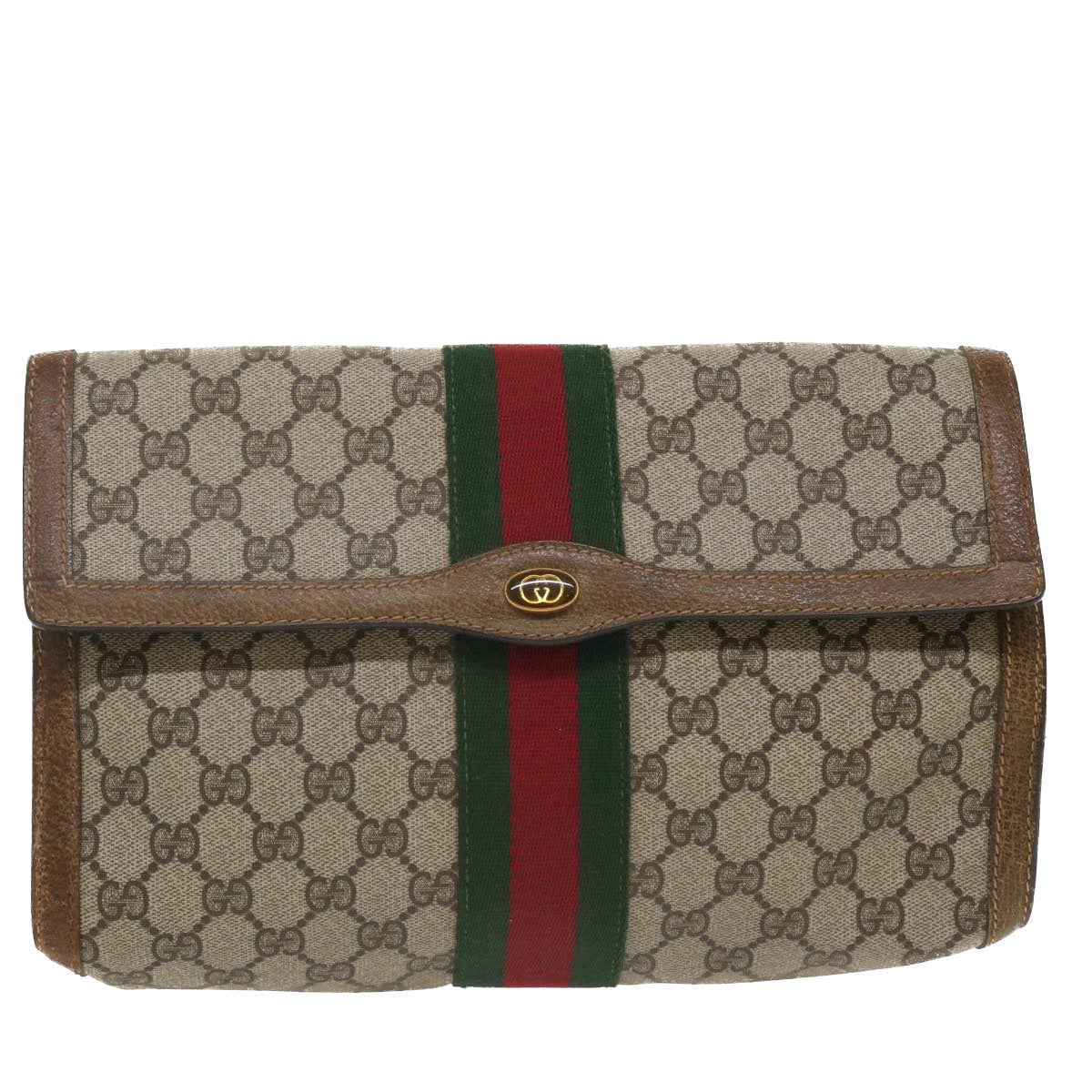 GUCCI GG Canvas Web Sherry Line Clutch Bag Beige Red Green 37-02-3839 ny155