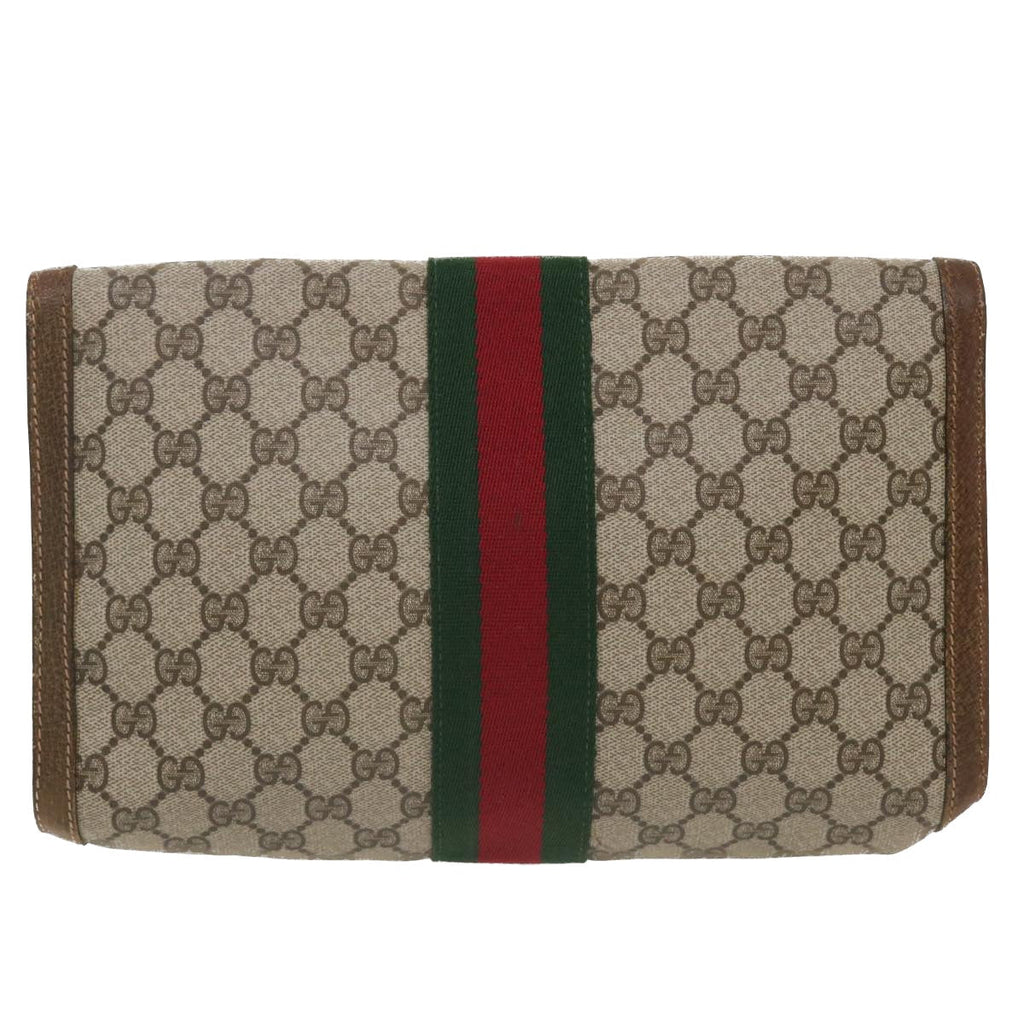 GUCCI GG Canvas Web Sherry Line Clutch Bag Beige Red Green 37-02-3839 ny155