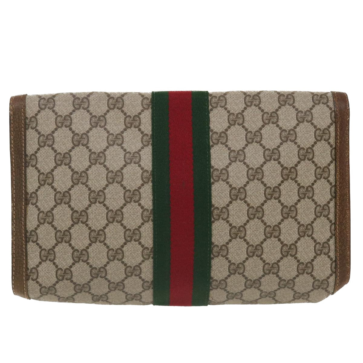 GUCCI GG Canvas Web Sherry Line Clutch Bag Beige Red Green 37-02-3839 ny155