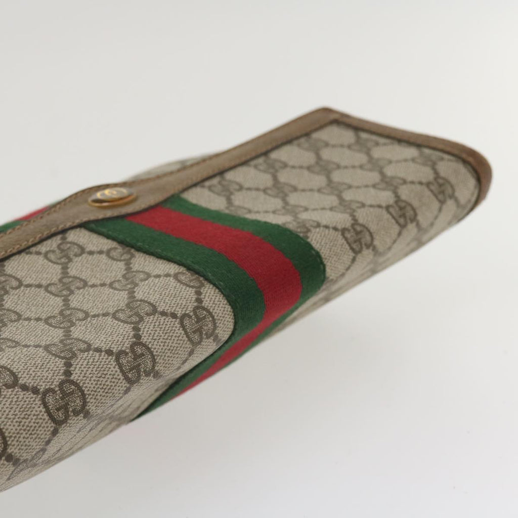 GUCCI GG Canvas Web Sherry Line Clutch Bag Beige Red Green 37-02-3839 ny155
