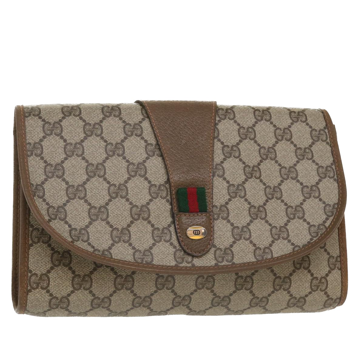 GUCCI GG Canvas Web Sherry Line Clutch Bag Beige Red Green 8901030 ny156