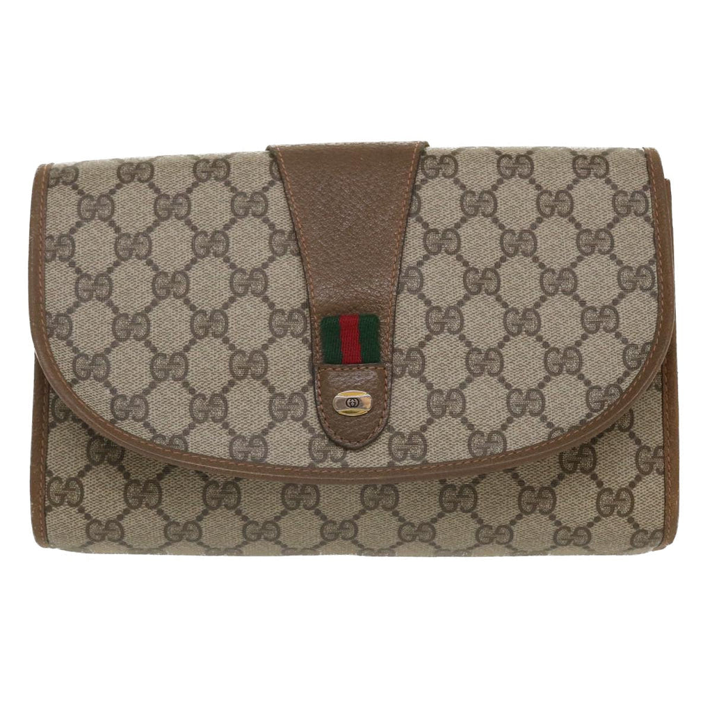 GUCCI GG Canvas Web Sherry Line Clutch Bag Beige Red Green 8901030 ny156