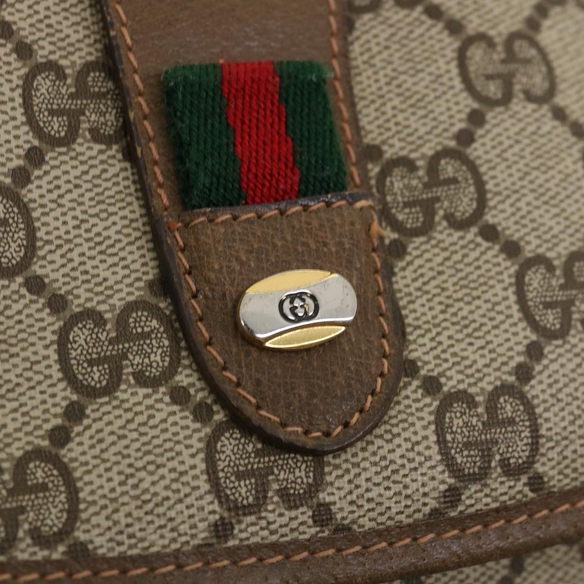 GUCCI GG Canvas Web Sherry Line Clutch Bag Beige Red Green 8901031 ny173