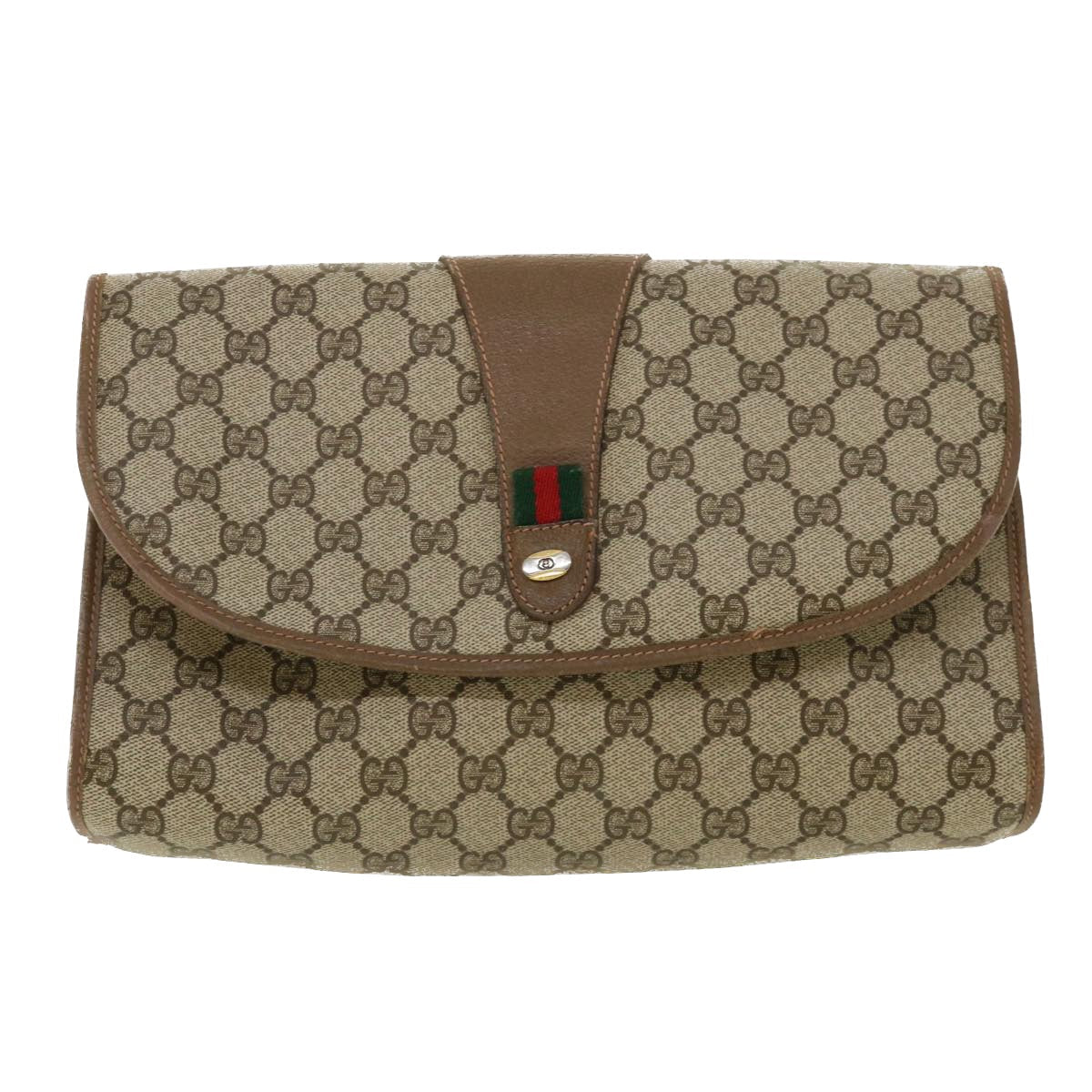 GUCCI GG Canvas Web Sherry Line Clutch Bag Beige Red Green 8901031 ny173