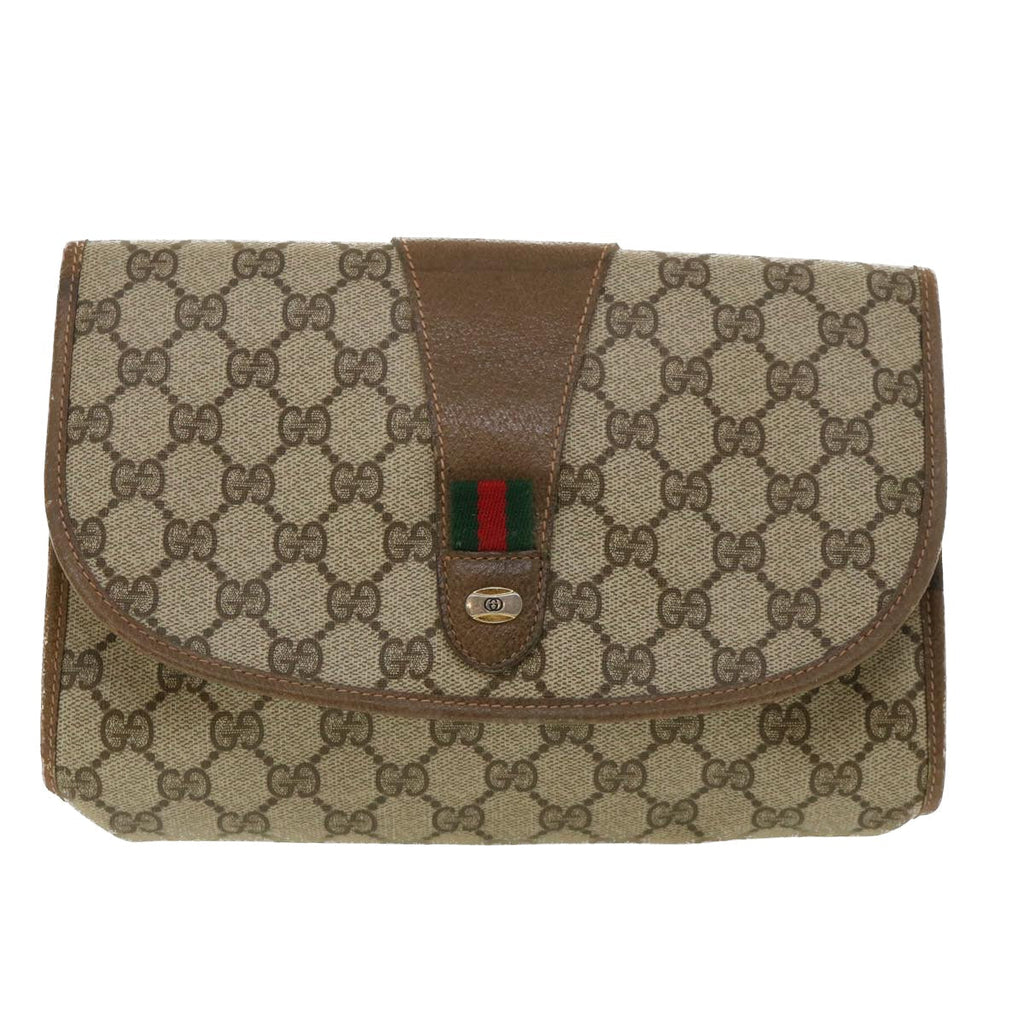 GUCCI GG Canvas Web Sherry Line Clutch Bag Beige Red Green 8901030 ny174