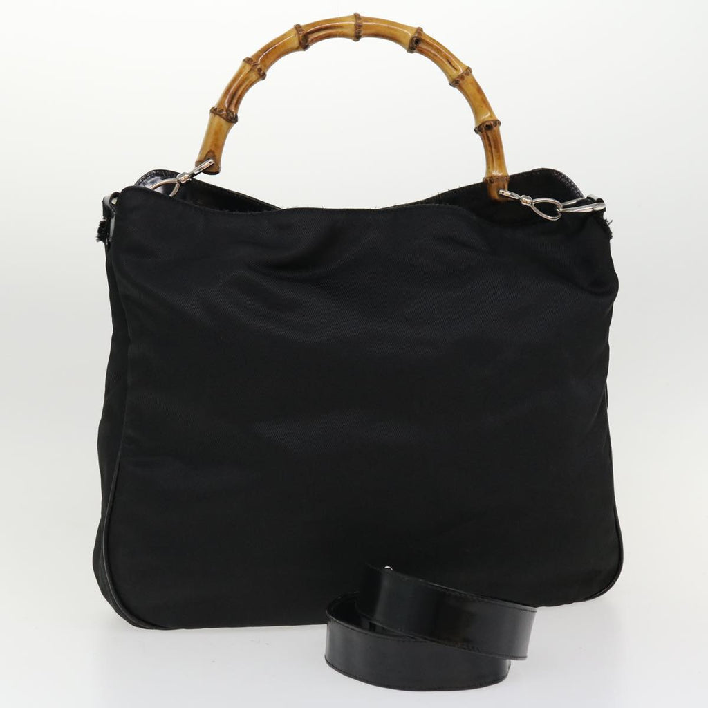 GUCCI Bamboo Hand Bag Nylon 2way Black 1998 ny202
