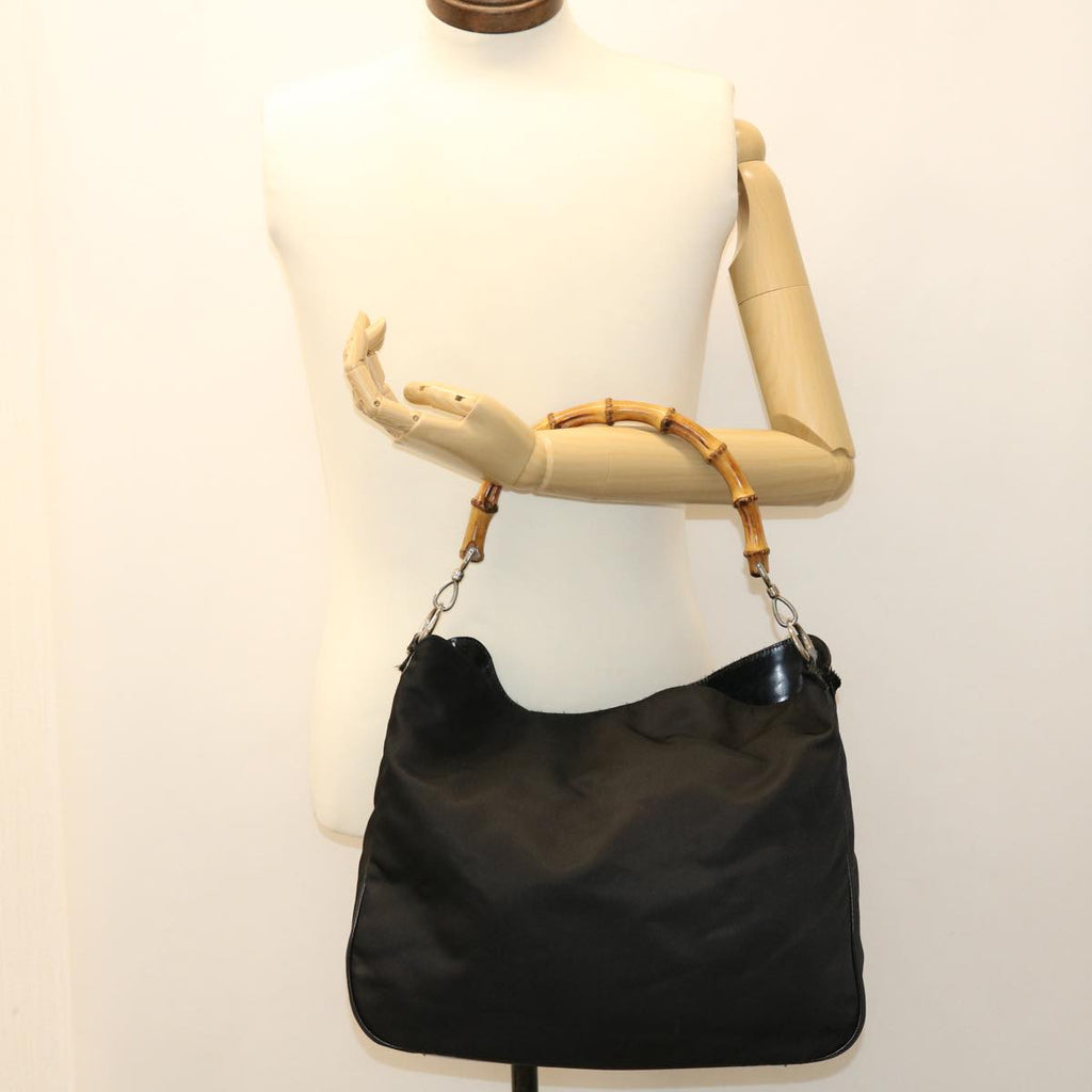 GUCCI Bamboo Hand Bag Nylon 2way Black 1998 ny202