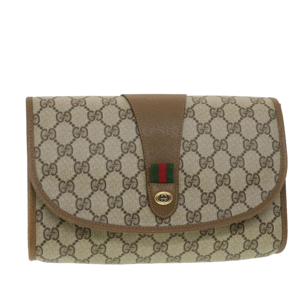GUCCI GG Canvas Web Sherry Line Clutch Bag Beige Green Red 89.01.030 ny212