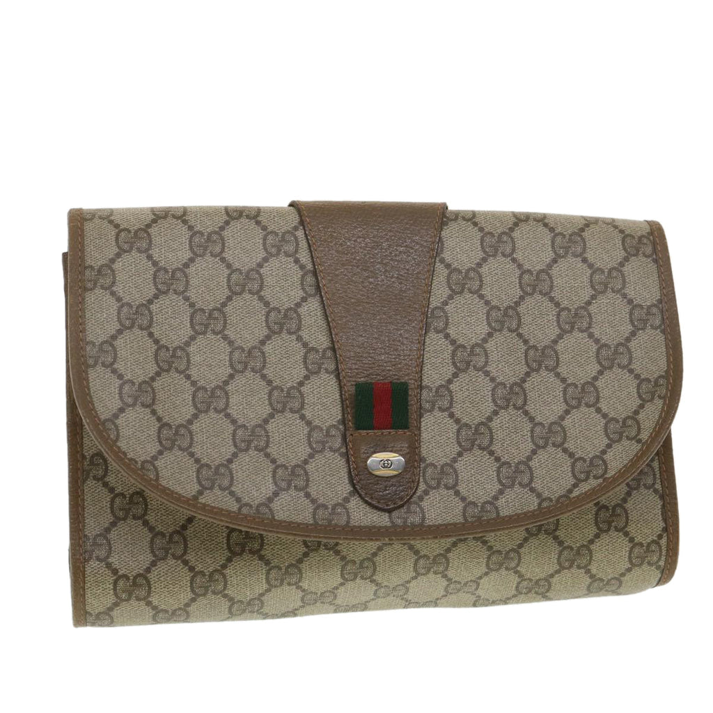 GUCCI GG Canvas Web Sherry Line Clutch Bag Beige Red Green 89.01.030 ny215