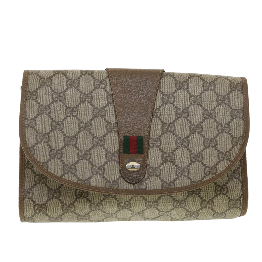 GUCCI GG Canvas Web Sherry Line Clutch Bag Beige Red Green 89.01.030 ny215