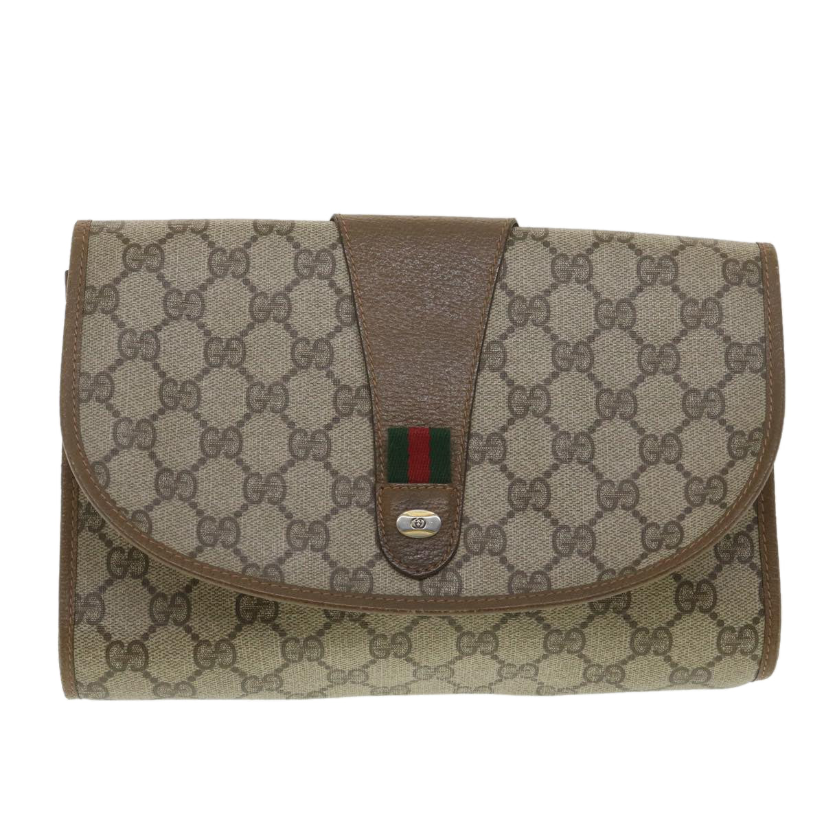 GUCCI GG Canvas Web Sherry Line Clutch Bag Beige Red Green 89.01.030 ny215