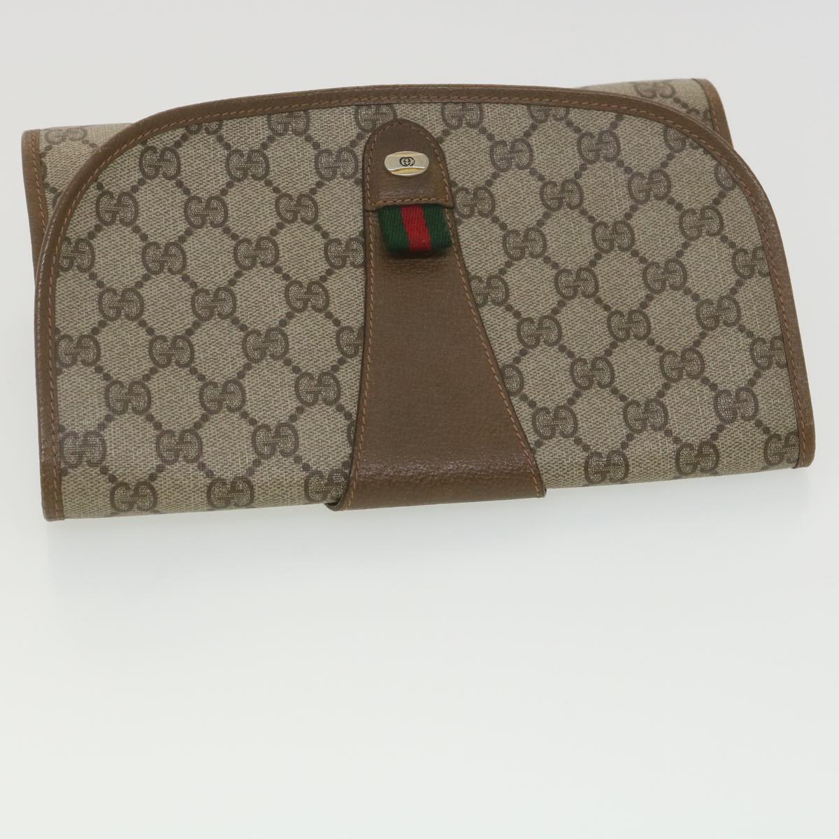 GUCCI GG Canvas Web Sherry Line Clutch Bag Beige Red Green 89.01.030 ny215