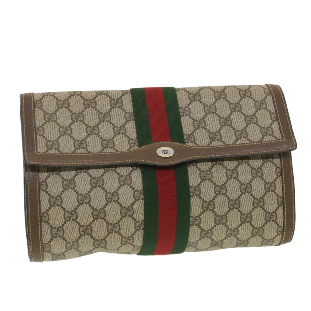 GUCCI GG Canvas Web Sherry Line Clutch Bag Beige Red Green 89.01.007 ny216