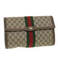 GUCCI GG Canvas Web Sherry Line Clutch Bag Beige Red Green 89.01.007 ny216