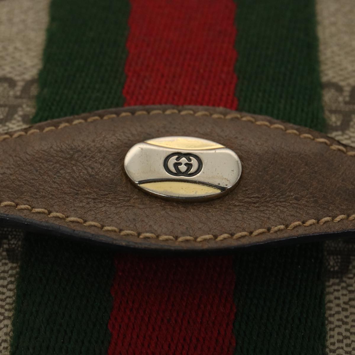 GUCCI GG Canvas Web Sherry Line Clutch Bag Beige Red Green 89.01.007 ny216