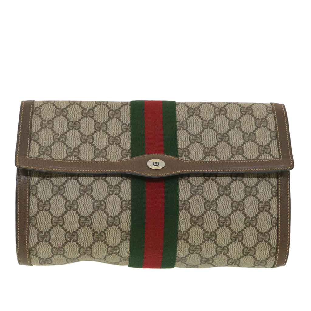 GUCCI GG Canvas Web Sherry Line Clutch Bag Beige Red Green 89.01.007 ny216