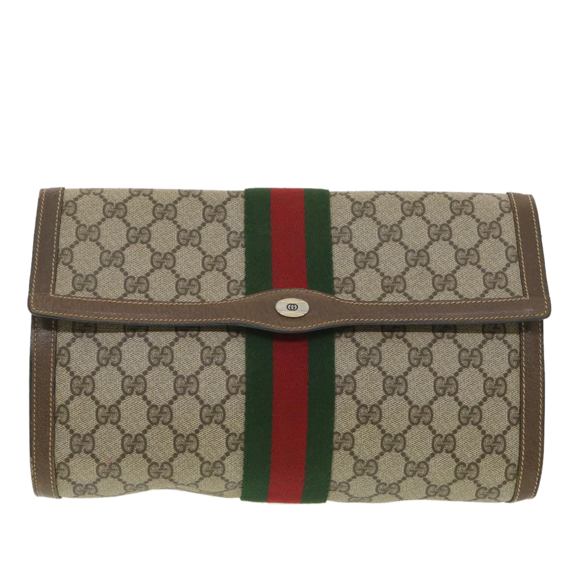GUCCI GG Canvas Web Sherry Line Clutch Bag Beige Red Green 89.01.007 ny216
