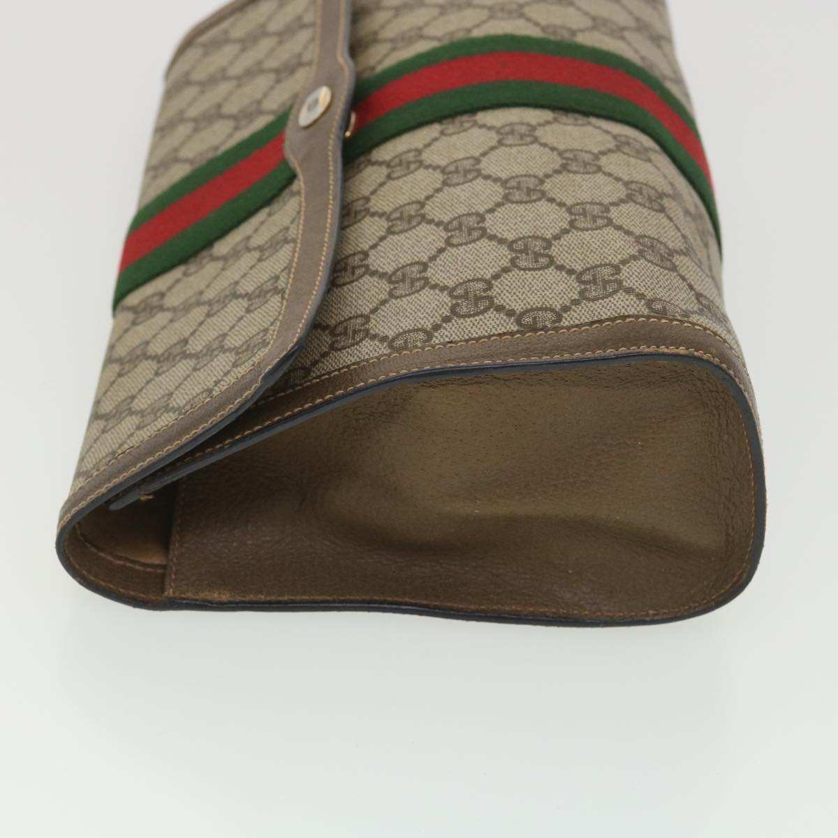 GUCCI GG Canvas Web Sherry Line Clutch Bag Beige Red Green 89.01.007 ny216