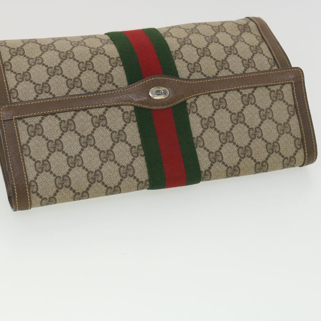 GUCCI GG Canvas Web Sherry Line Clutch Bag Beige Red Green 89.01.007 ny216