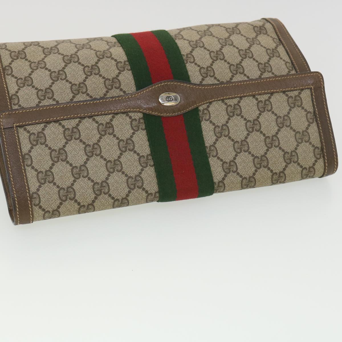 GUCCI GG Canvas Web Sherry Line Clutch Bag Beige Red Green 89.01.007 ny216