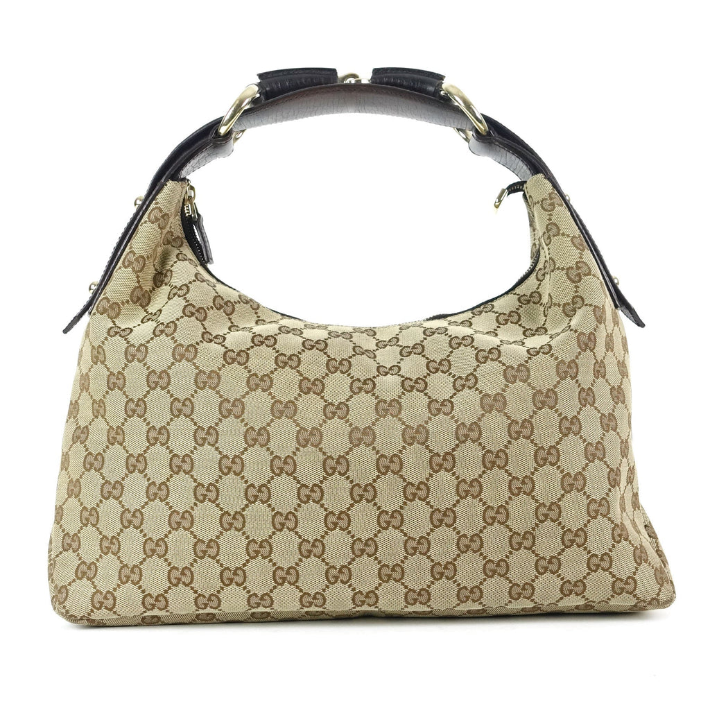 Gucci Monogram Canvas Horsebit Hobo Bag