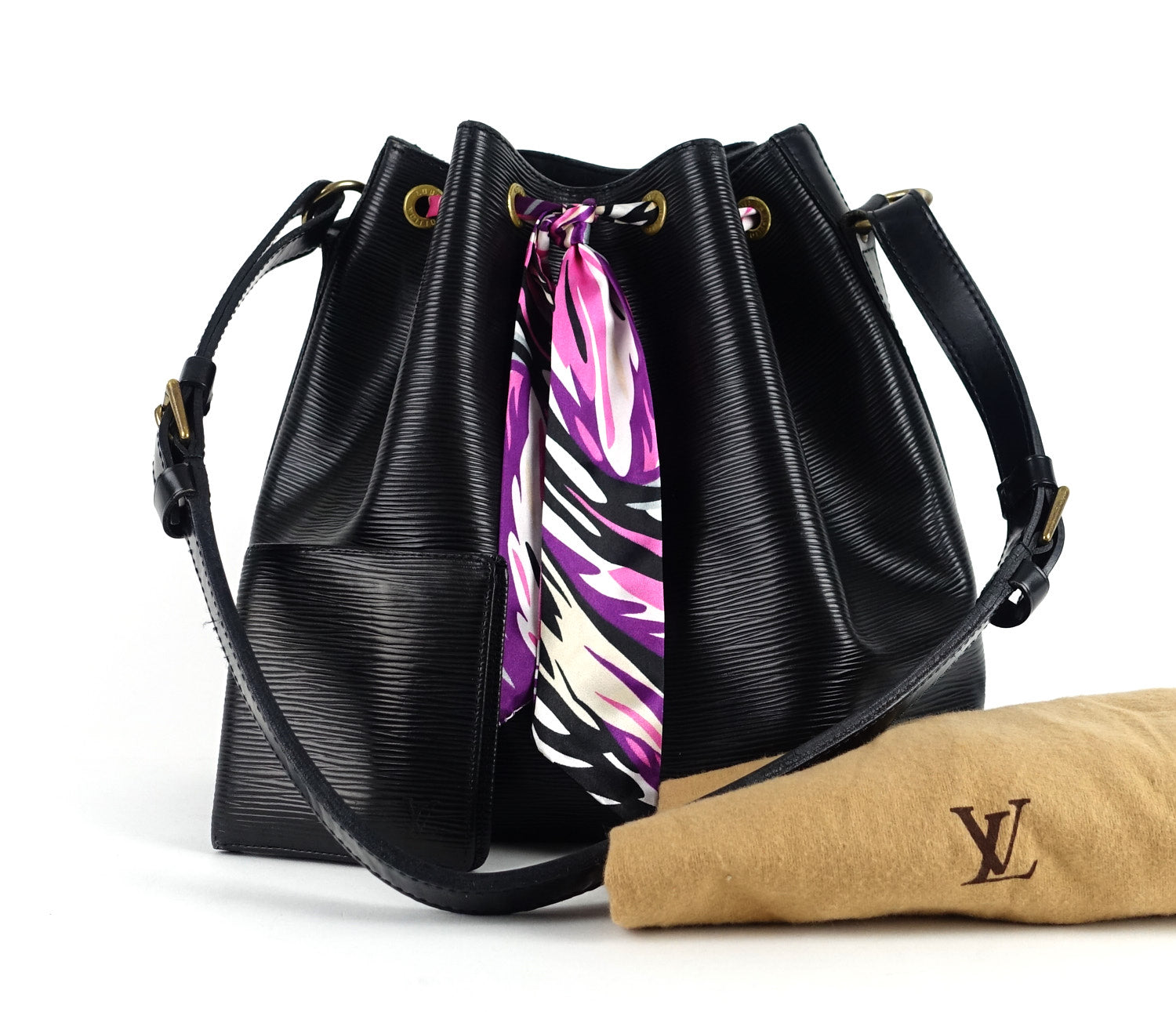 Louis Vuitto Petit Noe Black Epi Leather Bag with Wallet