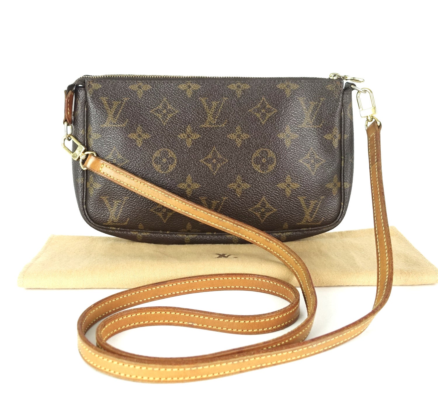 Louis Vuitto Pochette Accessoires Monogram Canvas Bag with Long Strap