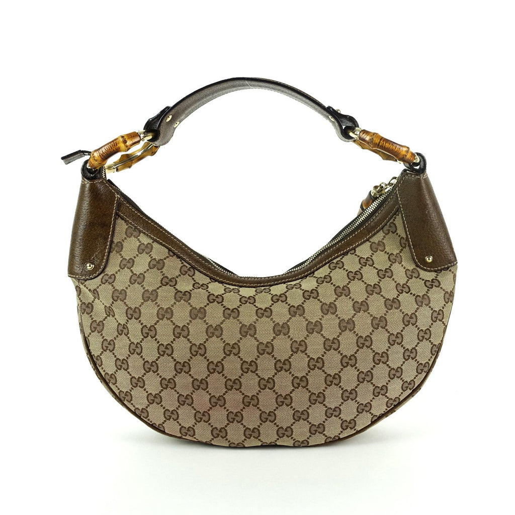 Gucci Monogram Canvas Bamboo Rings Hobo Bag