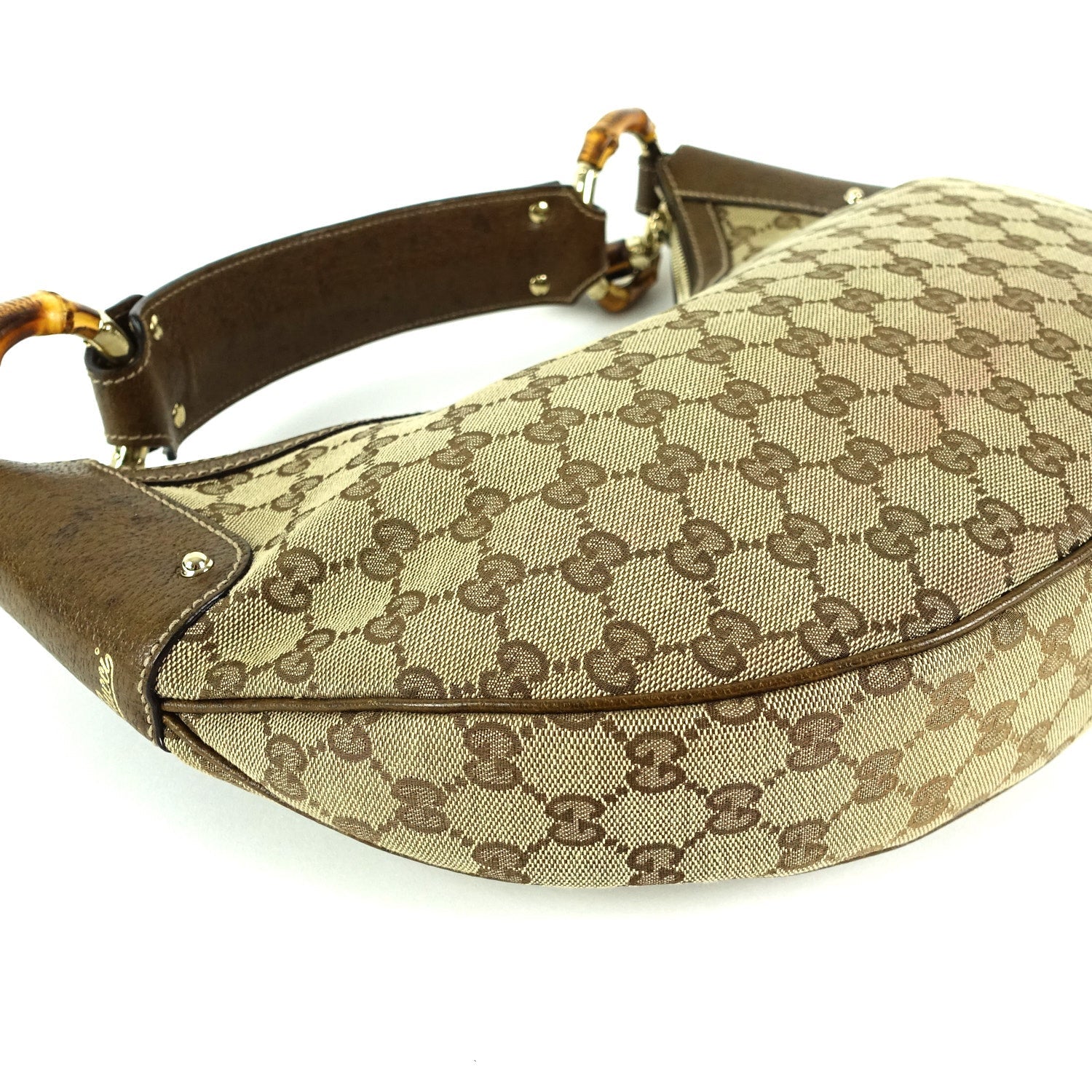 Gucci Monogram Canvas Bamboo Rings Hobo Bag