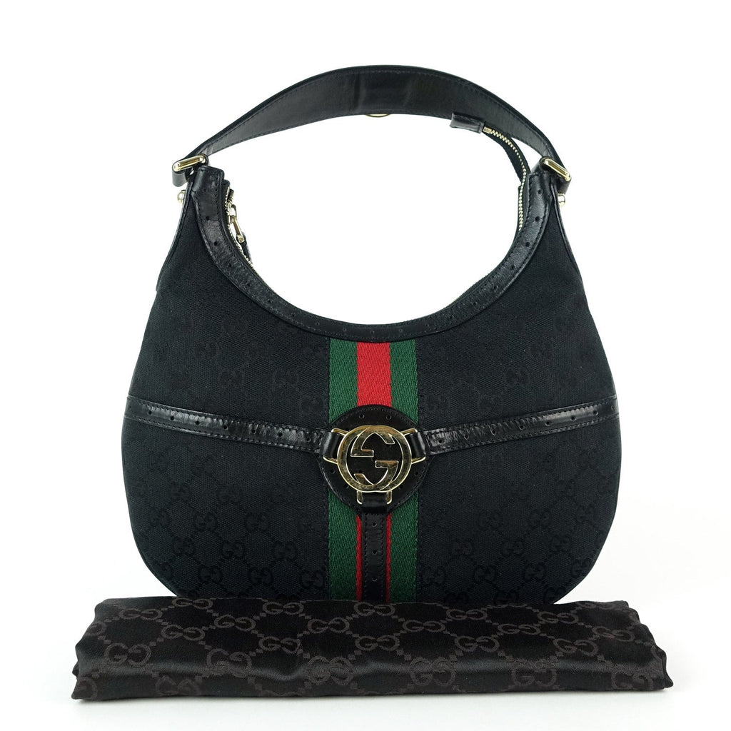 Gucci Web Reins Monogram Canvas Hobo Bag