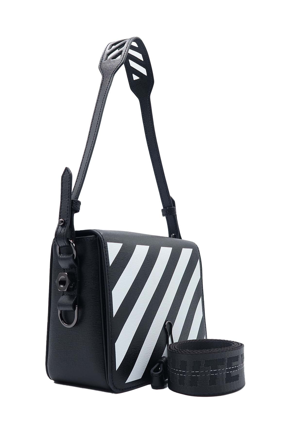 Diagonal Flap Bag Black, White