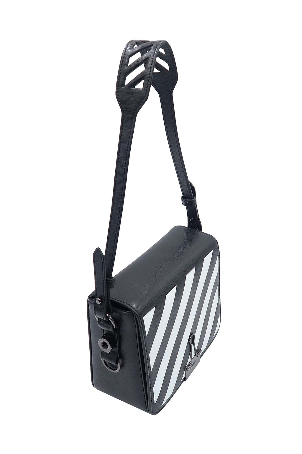 Diagonal Flap Bag Black, White