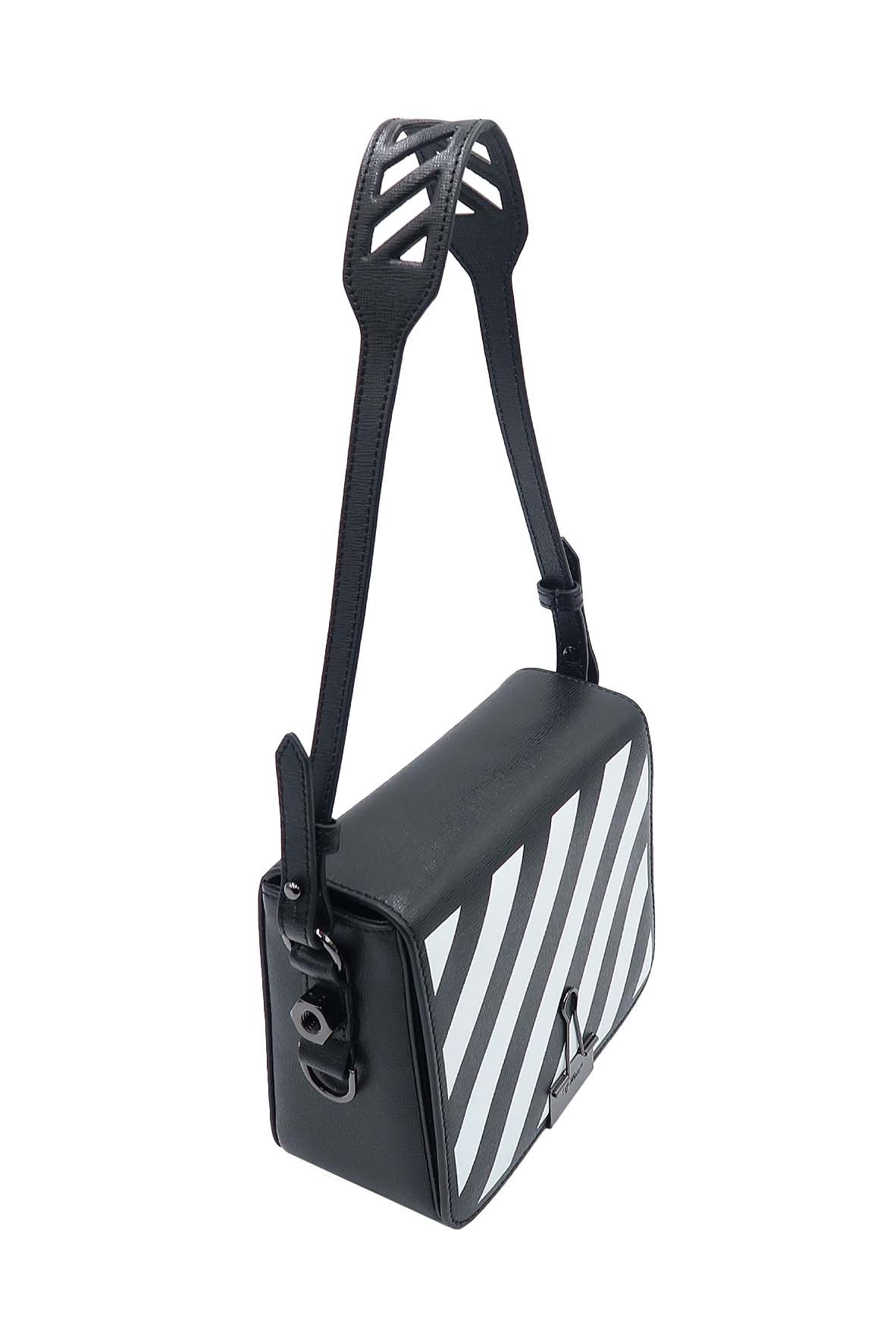 Diagonal Flap Bag Black, White