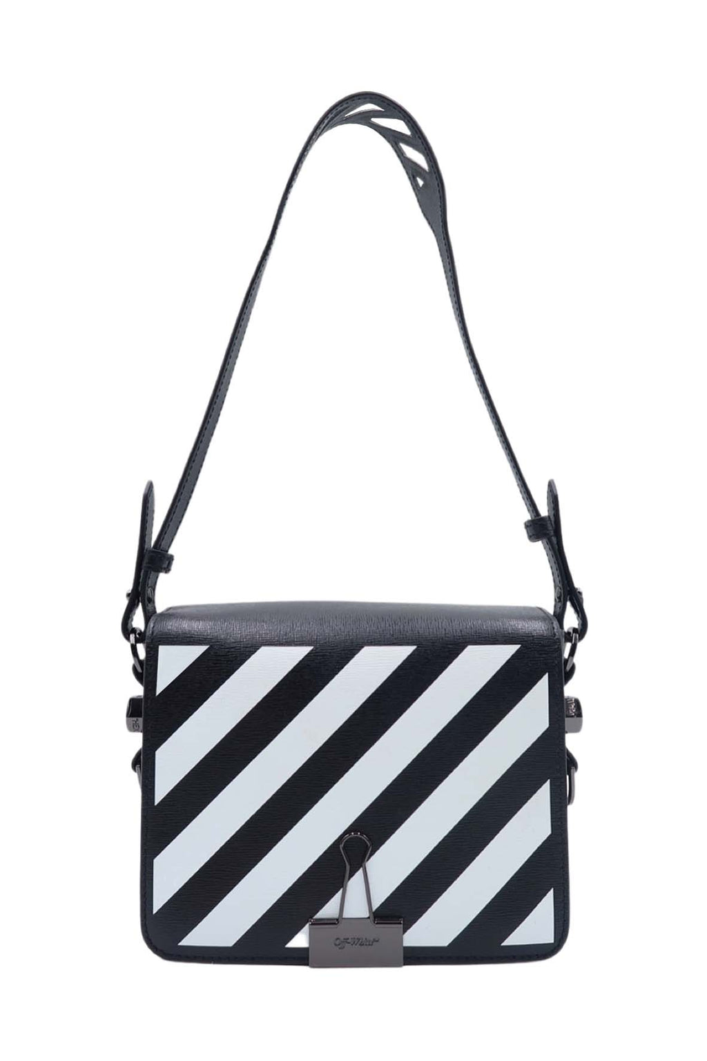 Diagonal Flap Bag Black, White