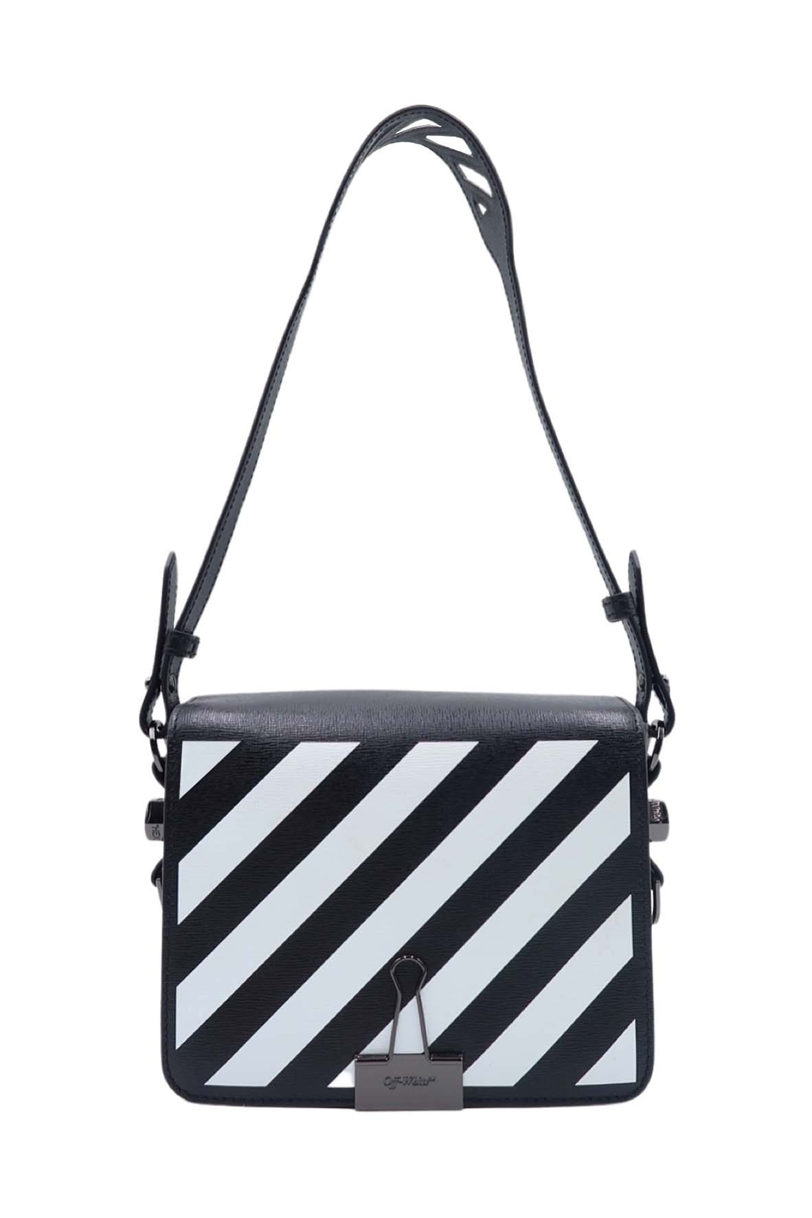 Diagonal Flap Bag Black, White