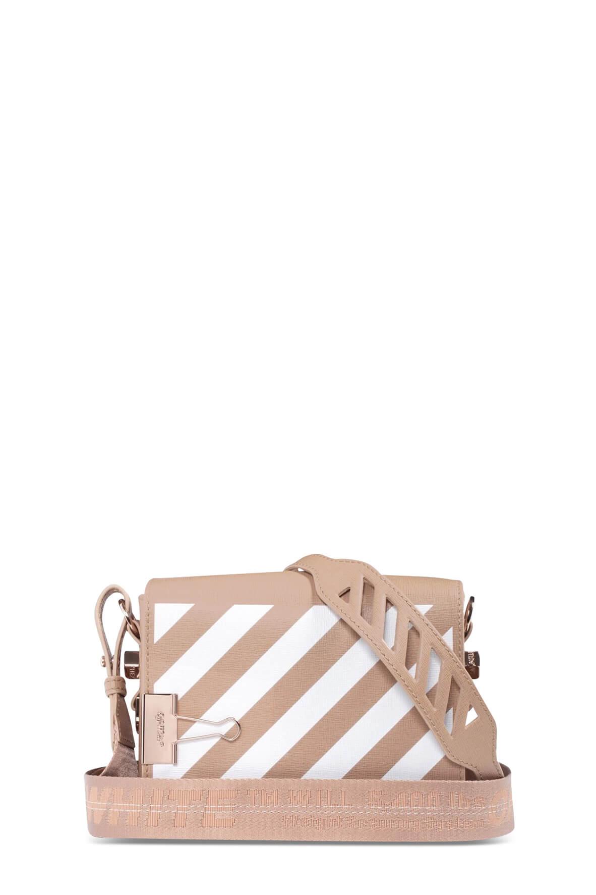 Diagonal Stripes Binder Clip Bag Nude