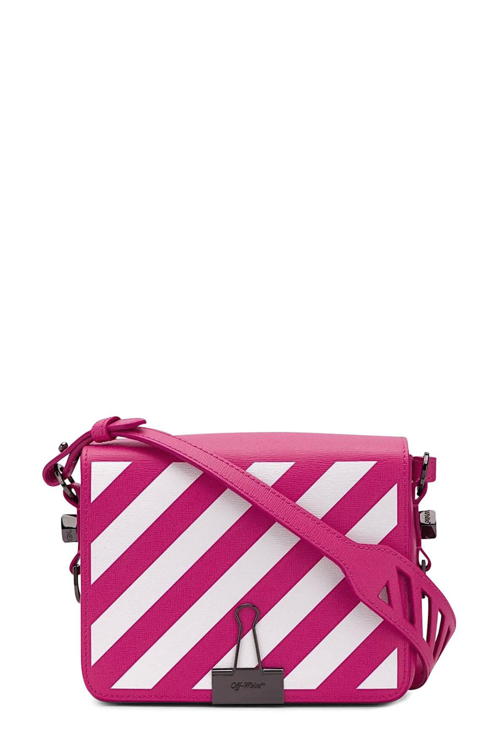 Diagonal Stripes Binder Clip Bag Pink with Pink Strap