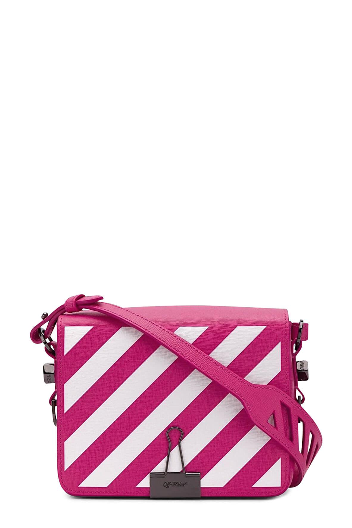 Diagonal Stripes Binder Clip Bag Pink with Pink Strap