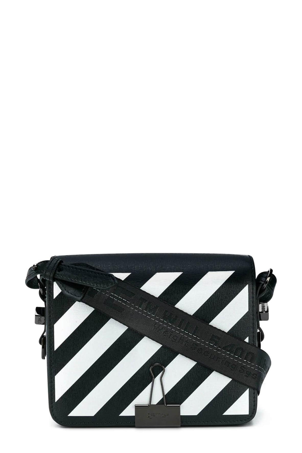 Diagonal Stripes Binder Clip Bag Black with Black Strap