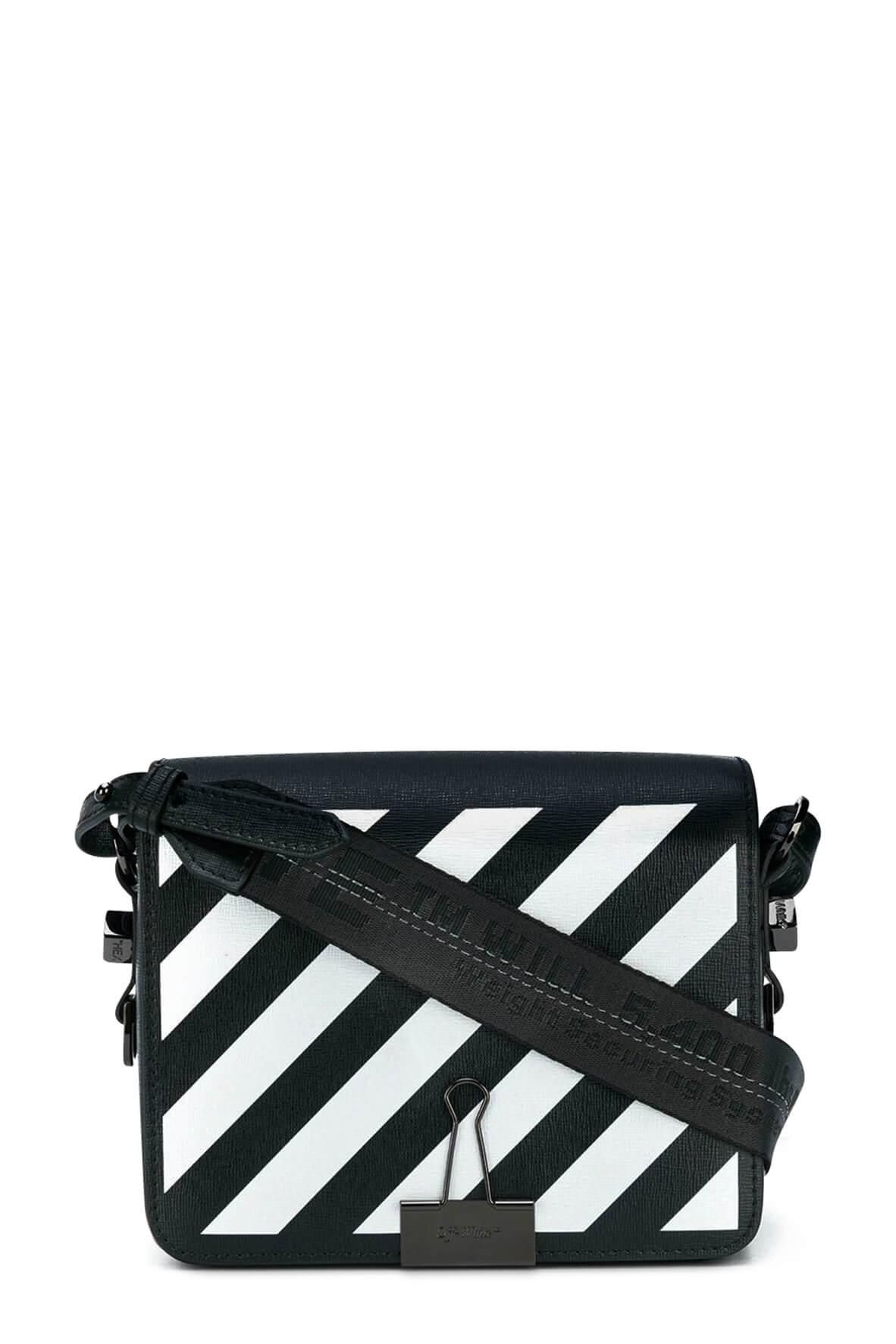 Diagonal Stripes Binder Clip Bag Black with Black Strap